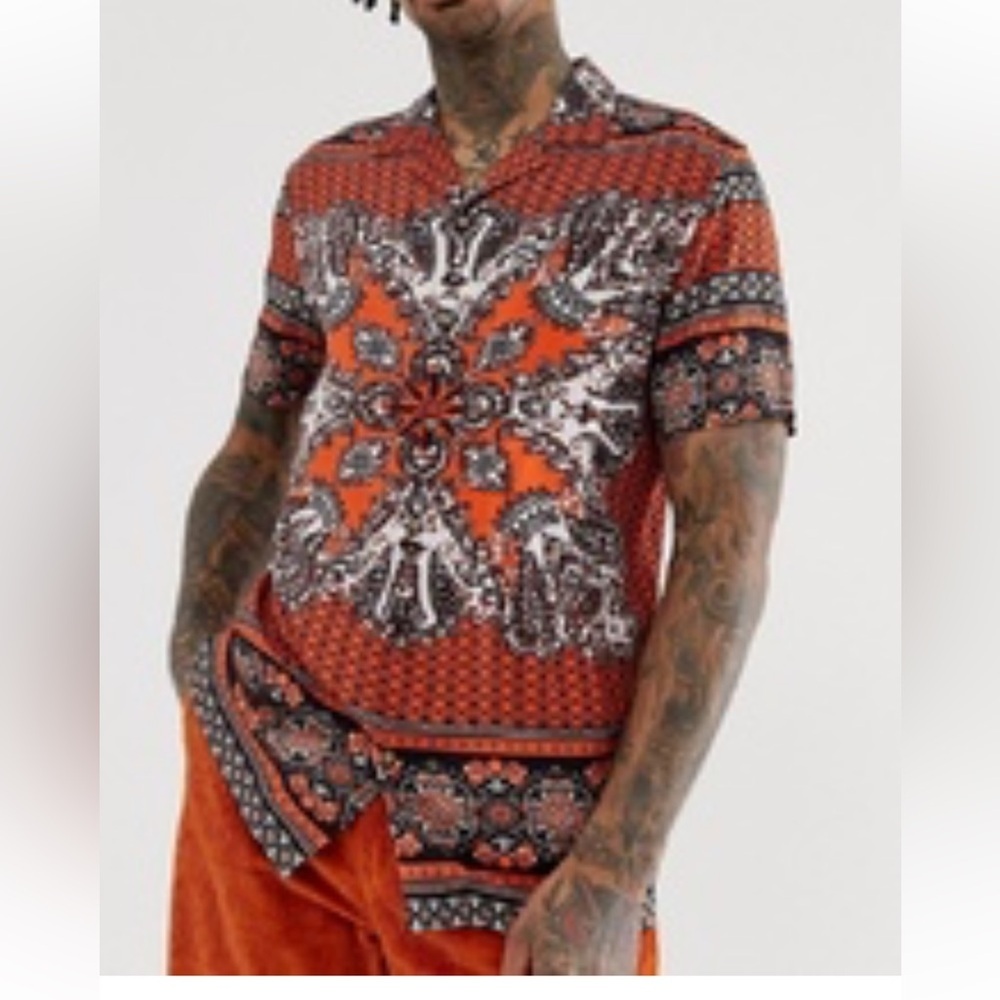 ASOS Men's Bold‎ Orange and Black Patterned Shirt